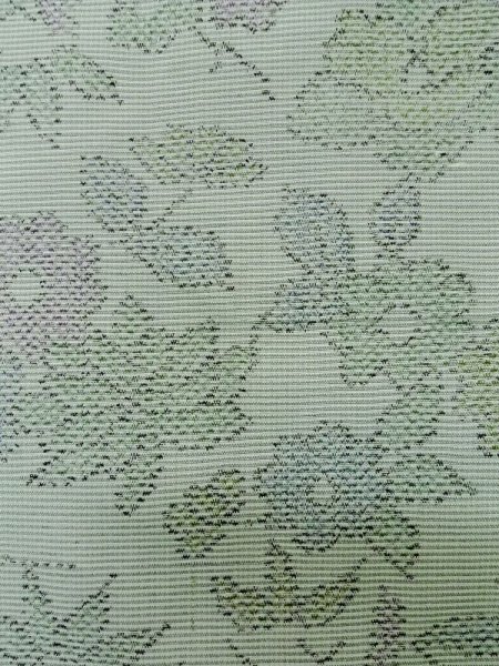 Photo6: L1220S Used Japanese womenPale Light Yellowish Green HITOE unlined / Silk. Flower, Bamboo fence pattern  (Grade C) (6)