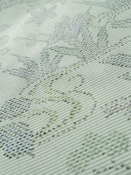 Photo9: L1220S Used Japanese womenPale Light Yellowish Green HITOE unlined / Silk. Flower, Bamboo fence pattern  (Grade C) (9)