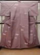 Photo1: L1221D Used Japanese womenPale Light Red TSUMUGI pongee / Silk. Geometrical pattern,   (Grade C) (1)