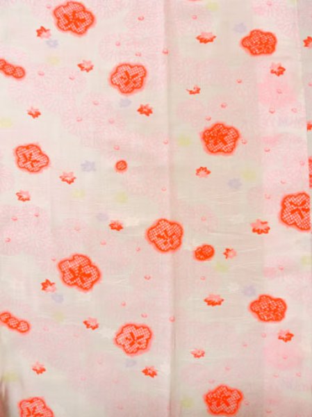 Photo4: M0110A Used Japanese women  White JUBAN undergarment / Mousseline. Chrysanthemum,   (Grade D) (4)