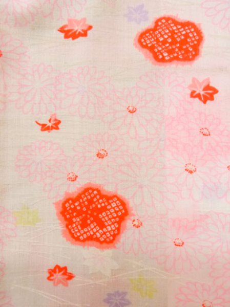 Photo7: M0110A Used Japanese women  White JUBAN undergarment / Mousseline. Chrysanthemum,   (Grade D) (7)