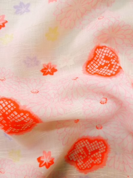 Photo11: M0110A Used Japanese women  White JUBAN undergarment / Mousseline. Chrysanthemum,   (Grade D) (11)