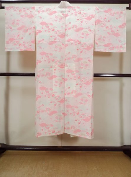 Photo2: M0110B Used Japanese women Light Pink JUBAN undergarment / Mousseline. Chrysanthemum,   (Grade D) (2)