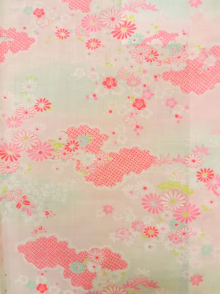 Photo4: M0110B Used Japanese women Light Pink JUBAN undergarment / Mousseline. Chrysanthemum,   (Grade D) (4)