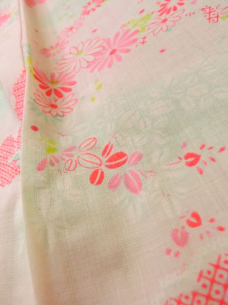 Photo9: M0110B Used Japanese women Light Pink JUBAN undergarment / Mousseline. Chrysanthemum,   (Grade D) (9)