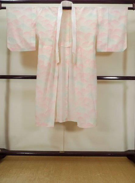 Photo1: M0110D Used Japanese women Light Pink JUBAN undergarment / Mousseline. Chrysanthemum,   (Grade D) (1)