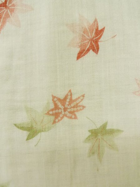 Photo5: M0110G Used Japanese women Greenish Ivory JUBAN undergarment / Mousseline. MOMIJI maple leaf   (Grade D) (5)