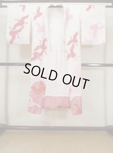 Photo1: M0110L Used Japanese womenPale Light Pink JUBAN undergarment / Silk. Crane,   (Grade C) (1)