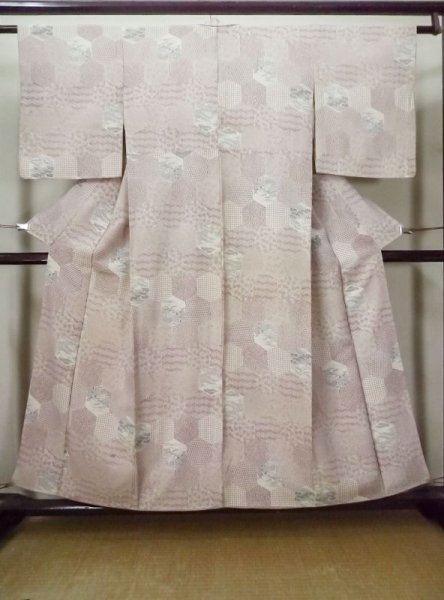 Photo1: M0131D Used Japanese women  White KOMON dyed / Silk. Flower,   (Grade C) (1)