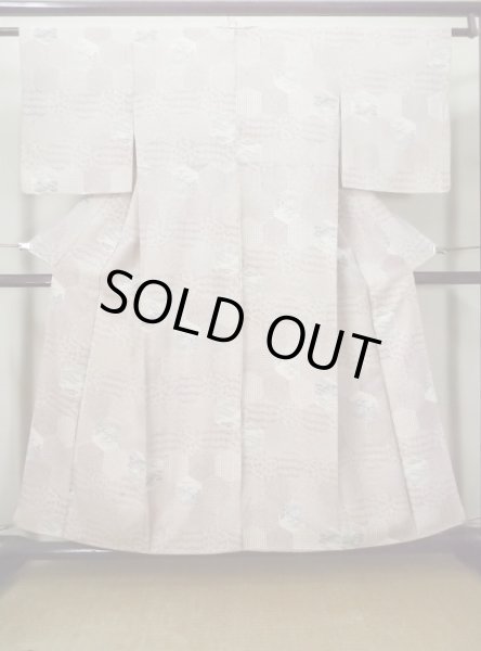 Photo1: M0131D Used Japanese women  White KOMON dyed / Silk. Flower,   (Grade C) (1)