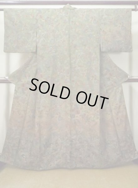 Photo1: Mint M0131K Used Japanese women Pale Green KOMON dyed / Synthetic. Bird,   (Grade A) (1)