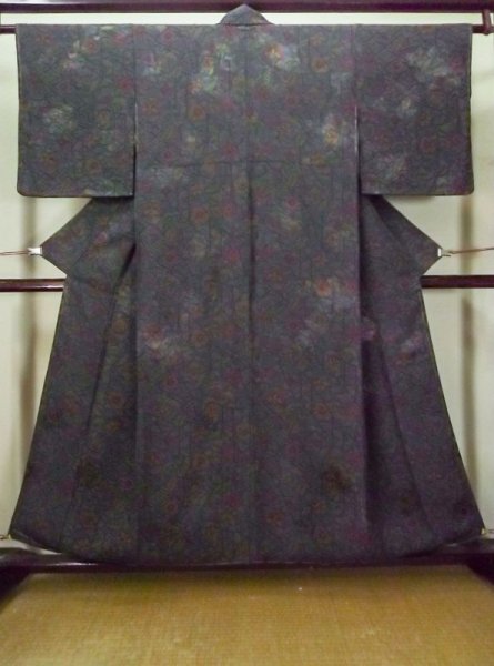 Photo1: M0131N Used Japanese women  Indigo Blue KOMON dyed / Silk. Flower,   (Grade A) (1)