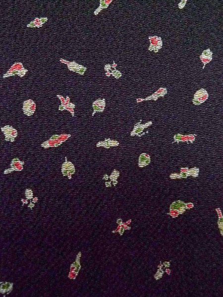 Photo5: M0131V Used Japanese women  Black KOMON dyed / Silk.  Japanese traditional toys such as "Koma", "Kendama", "Hagoita" and so on  (Grade A) (5)