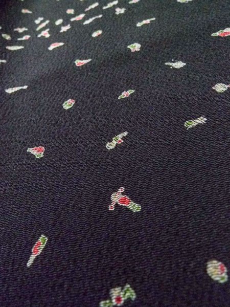 Photo8: M0131V Used Japanese women  Black KOMON dyed / Silk.  Japanese traditional toys such as "Koma", "Kendama", "Hagoita" and so on  (Grade A) (8)