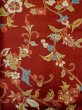 Photo3: M0131Z Used Japanese women  Red KOMON dyed / Synthetic. Chinese flower, Emboss processing(not Chirimen crape)  (Grade C) (3)