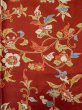 Photo4: M0131Z Used Japanese women  Red KOMON dyed / Synthetic. Chinese flower, Emboss processing(not Chirimen crape)  (Grade C) (4)