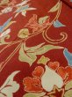 Photo9: M0131Z Used Japanese women  Red KOMON dyed / Synthetic. Chinese flower, Emboss processing(not Chirimen crape)  (Grade C) (9)