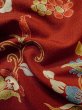 Photo12: M0131Z Used Japanese women  Red KOMON dyed / Synthetic. Chinese flower, Emboss processing(not Chirimen crape)  (Grade C) (12)