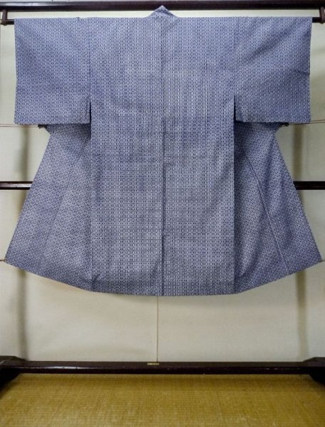 Photo1: M0207A Used Japanese men  Indigo Blue Men's Yukata / Cotton. Plaid Checks   (Grade C) (1)