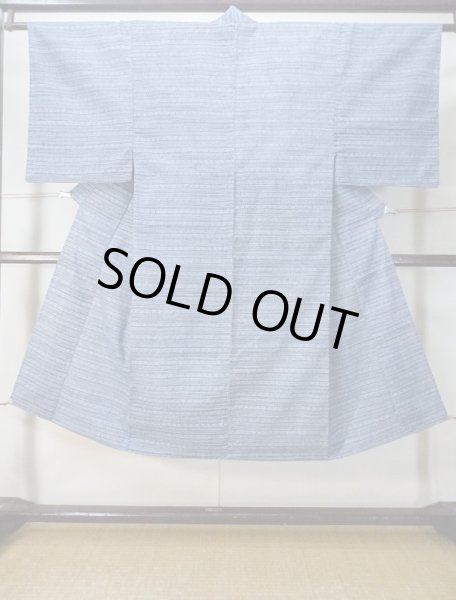 Photo1: M0207C Used Japanese men Pale Blue Men's Yukata / Cotton. Abstract pattern   (Grade C) (1)