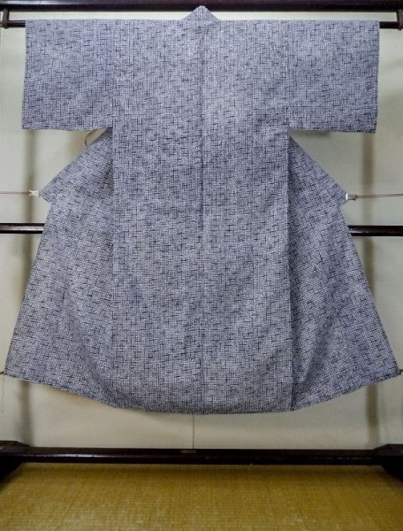 Photo1: M0207J Used Japanese men  Blue Men's Yukata / Cotton. Abstract pattern   (Grade C) (1)