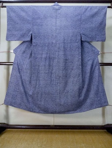 Photo1: M0207N Used Japanese men  Blue Men's Yukata / Cotton. Abstract pattern   (Grade C) (1)