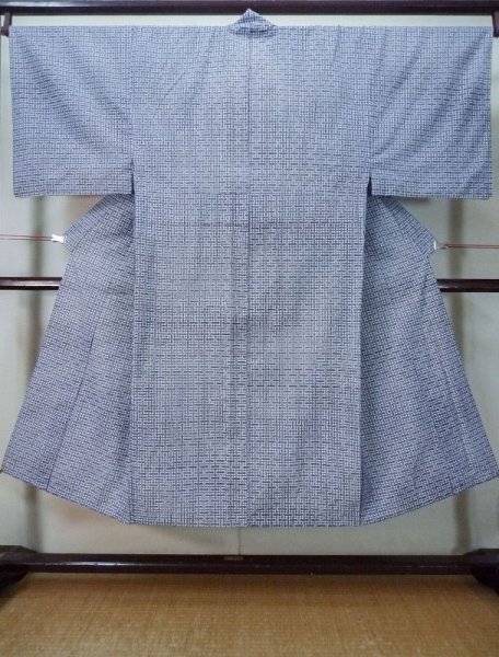 Photo1: M0207T Used Japanese men  Indigo Blue Men's Yukata / Cotton. Plaid Checks   (Grade B) (1)