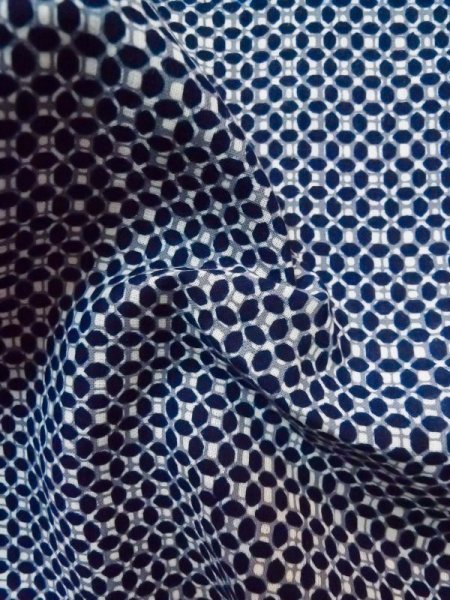 Photo9: M0214C Used Japanese men  Indigo Blue Men's Yukata / Cotton. Abstract pattern tight-fitting sleeves  (Grade C) (9)