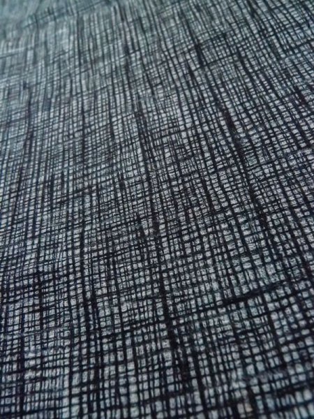 Photo7: M0214E Used Japanese men  Navy Blue Men's Yukata / Synthetic. Abstract pattern tight-fitting sleeves  (Grade C) (7)