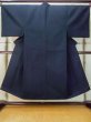 Photo1: M0214K Used Japanese men Dark Navy Blue Men's Kimono / Wool.    (Grade D) (1)