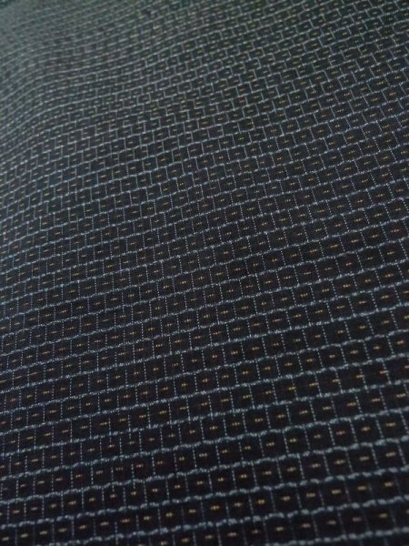 Photo7: M0214N Used Japanese men  Black Men's Kimono / Silk. Geometrical pattern   (Grade D) (7)