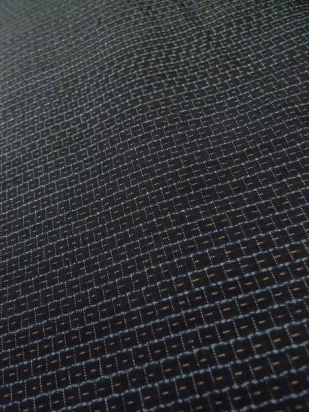 Photo8: M0214N Used Japanese men  Black Men's Kimono / Silk. Geometrical pattern   (Grade D) (8)