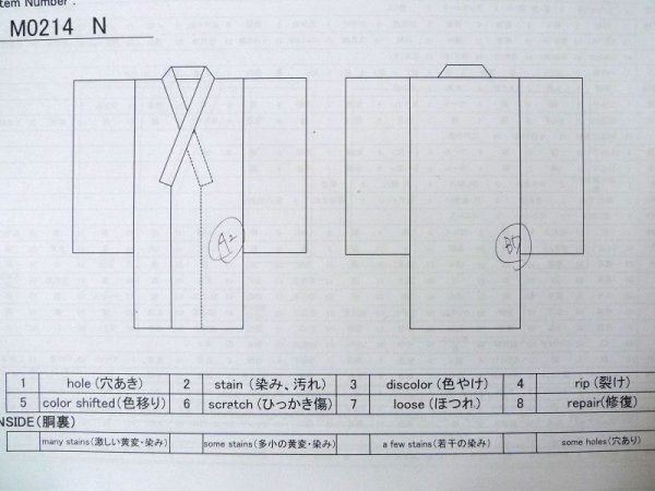 Photo11: M0214N Used Japanese men  Black Men's Kimono / Silk. Geometrical pattern   (Grade D) (11)