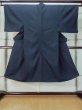 Photo1: M0214O Used Japanese men Dark Blue Men's Kimono / Silk. Geometrical pattern   (Grade B) (1)