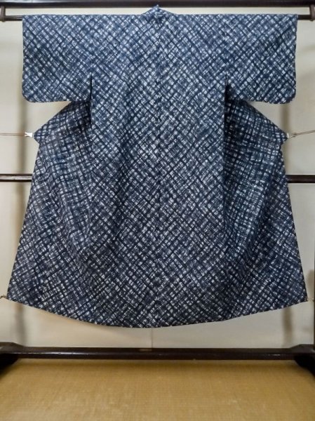Photo1: M0301C Used Japanese women  Blue YUKATA summer(made in Japan) / Cotton. Abstract pattern   (Grade B) (1)