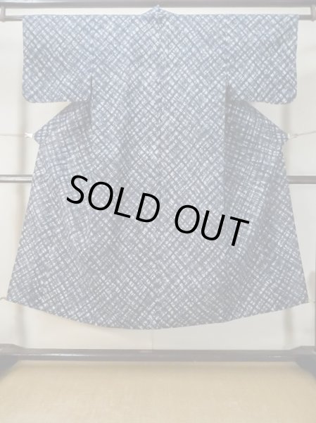 Photo1: M0301C Used Japanese women  Blue YUKATA summer(made in Japan) / Cotton. Abstract pattern   (Grade B) (1)