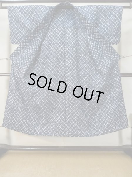 Photo2: M0301C Used Japanese women  Blue YUKATA summer(made in Japan) / Cotton. Abstract pattern   (Grade B) (2)