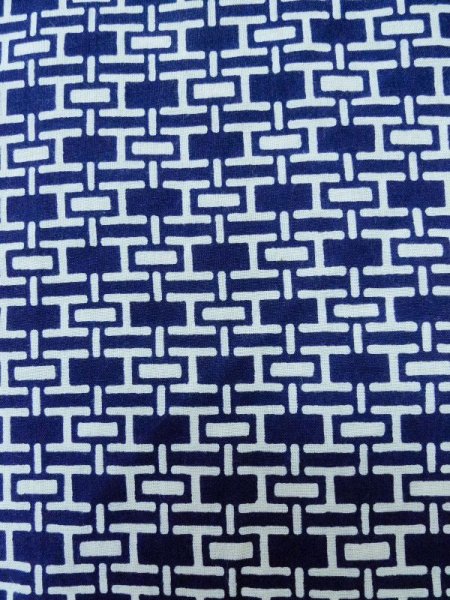 Photo6: M0301G Used Japanese men  Indigo Blue Men's Yukata / Cotton. Abstract pattern   (Grade A) (6)