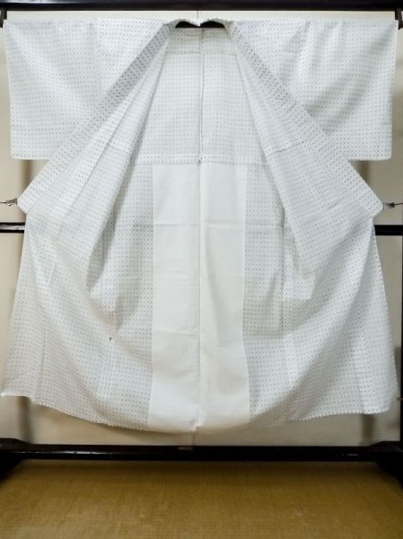 Photo2: M0301J Used Japanese men  White Men's Yukata / Linen. Abstract pattern   (Grade B) (2)
