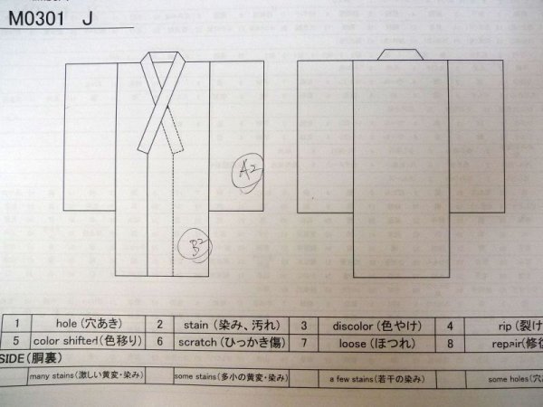 Photo11: M0301J Used Japanese men  White Men's Yukata / Linen. Abstract pattern   (Grade B) (11)