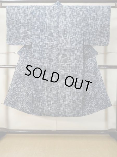 Photo1: Mint M0301L Used Japanese men  Navy Blue Men's Yukata / Cotton. Abstract pattern   (Grade A) (1)