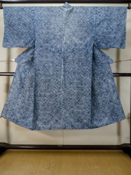 Photo1: M0301M Used Japanese men  Navy Blue Men's Yukata / Cotton. Abstract pattern   (Grade D) (1)