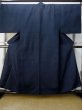 Photo1: M0301O Used Japanese men  Navy Blue Men's Kimono / Wool. Abstract pattern   (Grade D) (1)