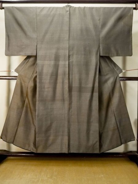 Photo1: M0301Q Used Japanese men  Brown Men's Kimono / Silk. Abstract pattern,   (Grade C) (1)