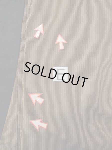 Photo16: M0301Y Used Japanese men  Brown Men's Kimono / Silk. Stripes padding inside  (Grade D) (16)