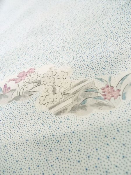 Photo9: M0307B Used Japanese women  White KOMON dyed / Silk. Chrysanthemum,   (Grade C) (9)