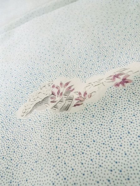 Photo10: M0307B Used Japanese women  White KOMON dyed / Silk. Chrysanthemum,   (Grade C) (10)
