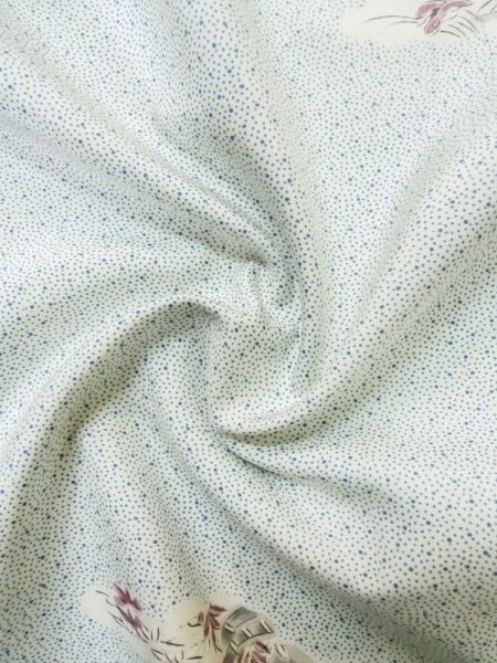 Photo13: M0307B Used Japanese women  White KOMON dyed / Silk. Chrysanthemum,   (Grade C) (13)