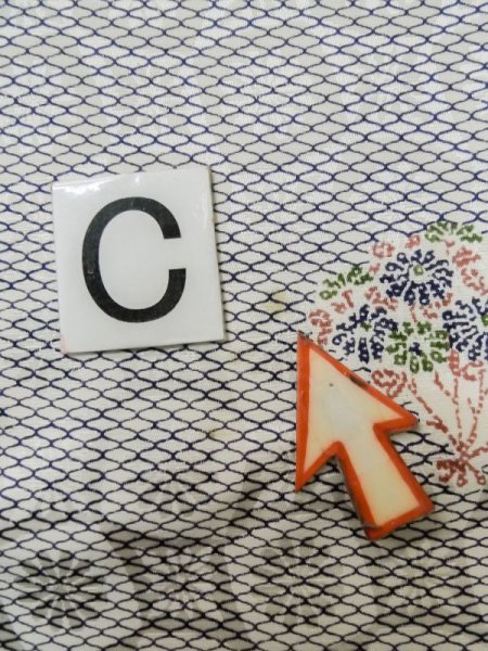 Photo16: M0307D Used Japanese women  White KOMON dyed / Silk. Chrysanthemum,   (Grade C) (16)