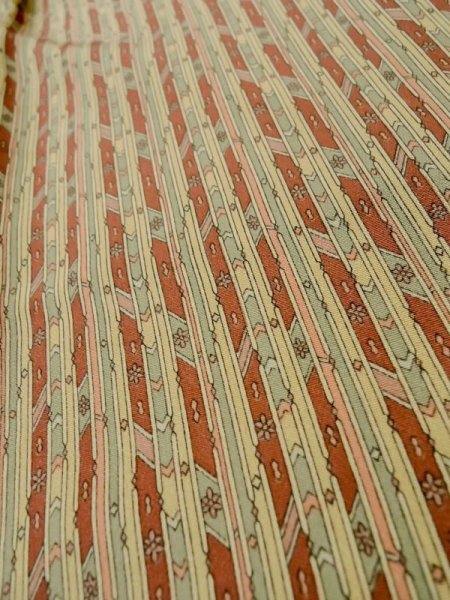 Photo8: M0307E Used Japanese women Pale Beige KOMON dyed / Silk. Stripes,   (Grade C) (8)